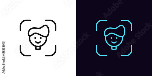 Outline face recognition icon, with editable stroke. Facial scanner sign, face identify pictogram