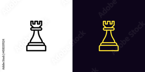 Outline chessman rook icon, with editable stroke. Linear rook sign, chess piece, tower pictogram