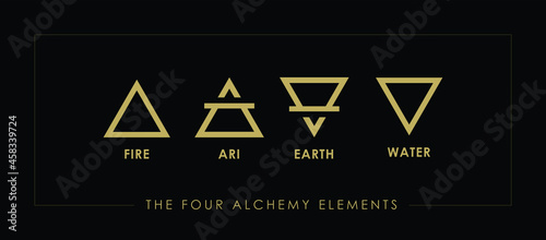 Alchemy symbols icon/logo  isolated on black background. Abstract Triangle. Magic vector decorative elements. geometric shapes icon set. Pictograph. Alchemical symbols.