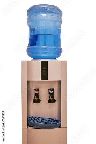 water cooler gallon in office against wall background. blue water gallon on electric water cooler. Office Water Cooler. isolated on white background.