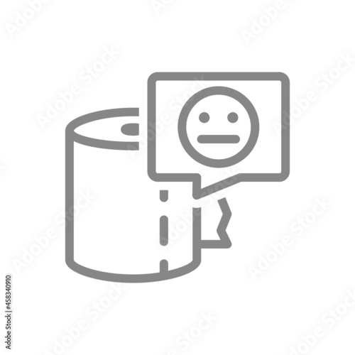 Paper towels and neutral face in speech buble line icon. Paper roll, napkins, negative product evaluation symbol