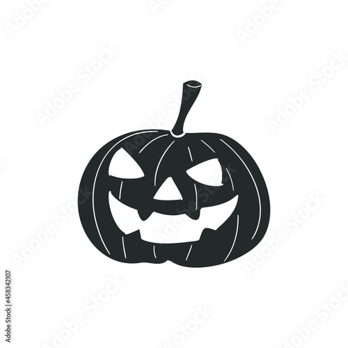 Halloween Pumpkin Icon Silhouette Illustration. Holiday Decoration Vector Graphic Pictogram Symbol Clip Art. Doodle Sketch Black Sign.