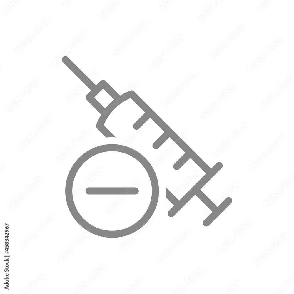Medical syringe and minus line icon. Used syringe, injection, unsuccessful vaccination, non-sterile symbol Medical syringe and minus line icon. Used syringe, injection, unsuccessful vaccination, non-sterile symbol