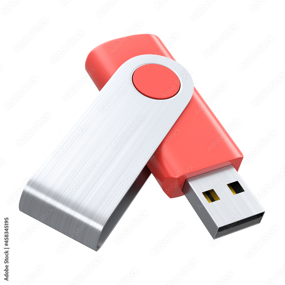 Portable red USB flash drive stick for workspace isolated on white background Portable red USB flash drive stick for workspace isolated on white background