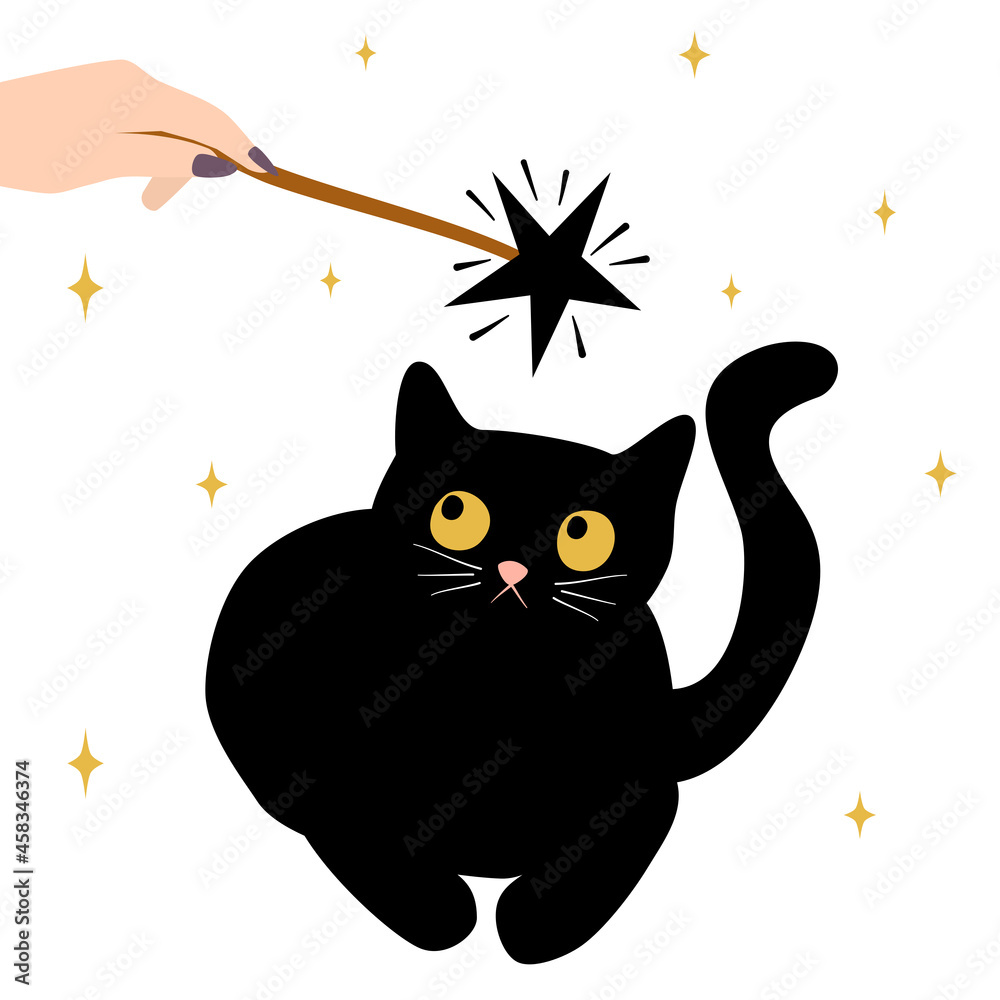 cute cartoon vector halloween background illustration with black cat