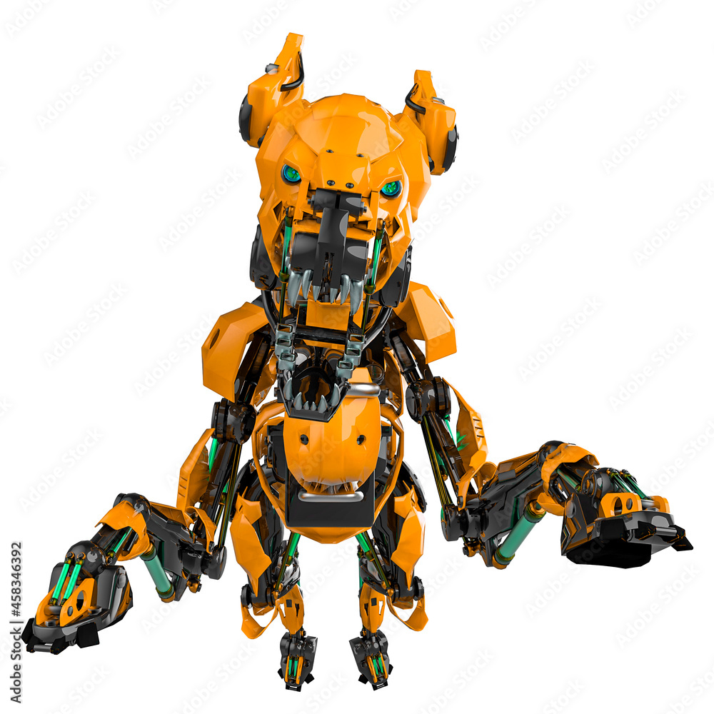 cyber dog is doing a front attack in white background cyber dog is doing a front attack in white background
