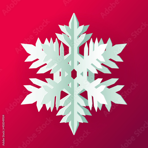 Christmas card. voluminous paper snowflake on  red background. vector illustration
