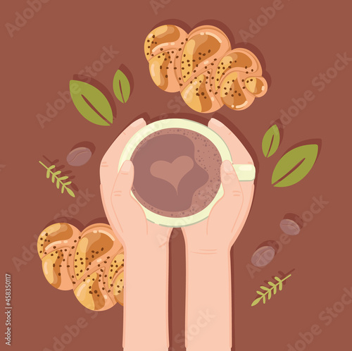 hands with cup and bread