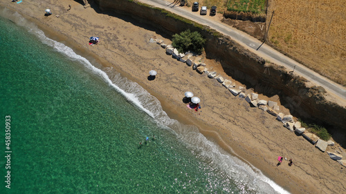 Aerial drone photo of paradise sandy emerald beach of Girismata, Aegean sea, Skiros island, Sporades, Greece photo