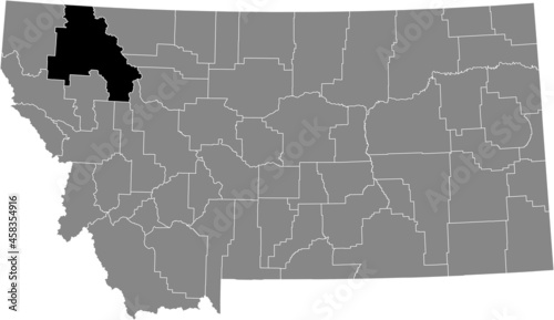 Black highlighted location map of the Flathead County inside gray map of the Federal State of Montana, USA photo