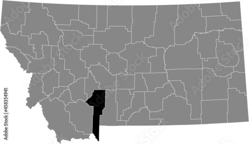 Black highlighted location map of the Gallatin County inside gray map of the Federal State of Montana, USA photo