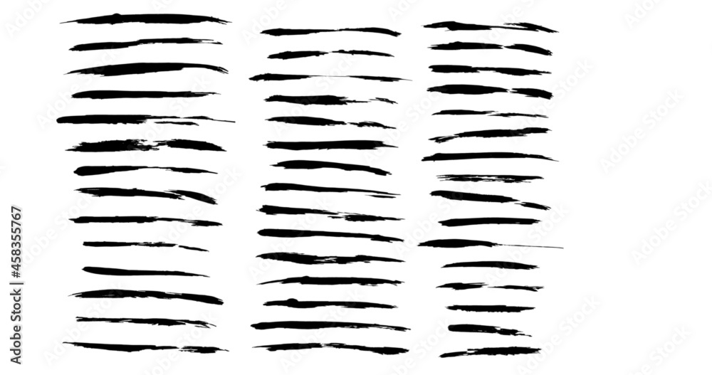 Set of hand drawn vector decorative thin lines from black paint brush strokes, collection of grunge graphic elements.