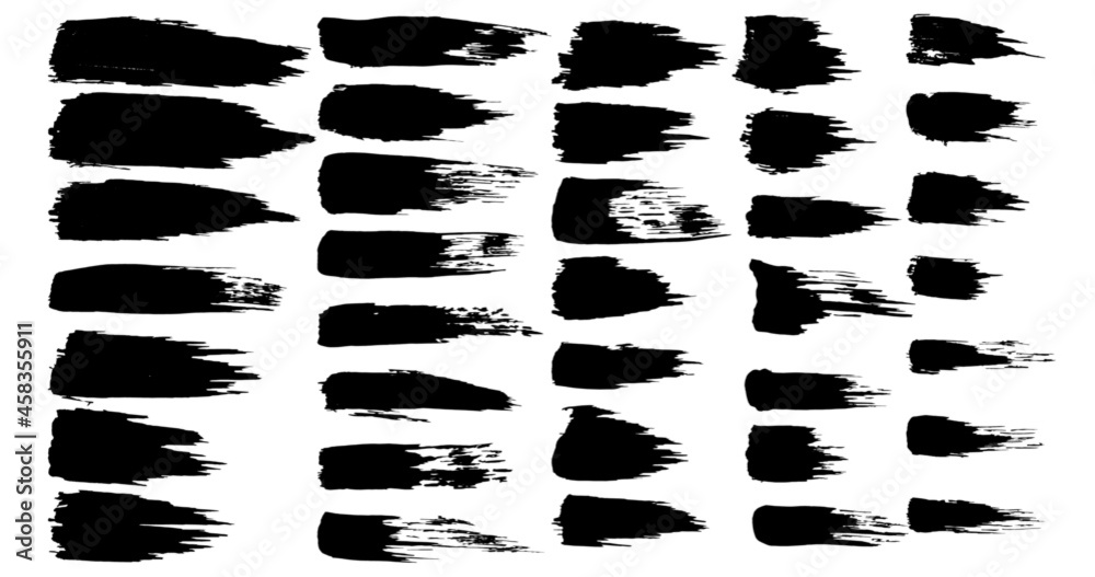 Set of vector decorative black paint brush strokes, collection of grunge graphic elements.