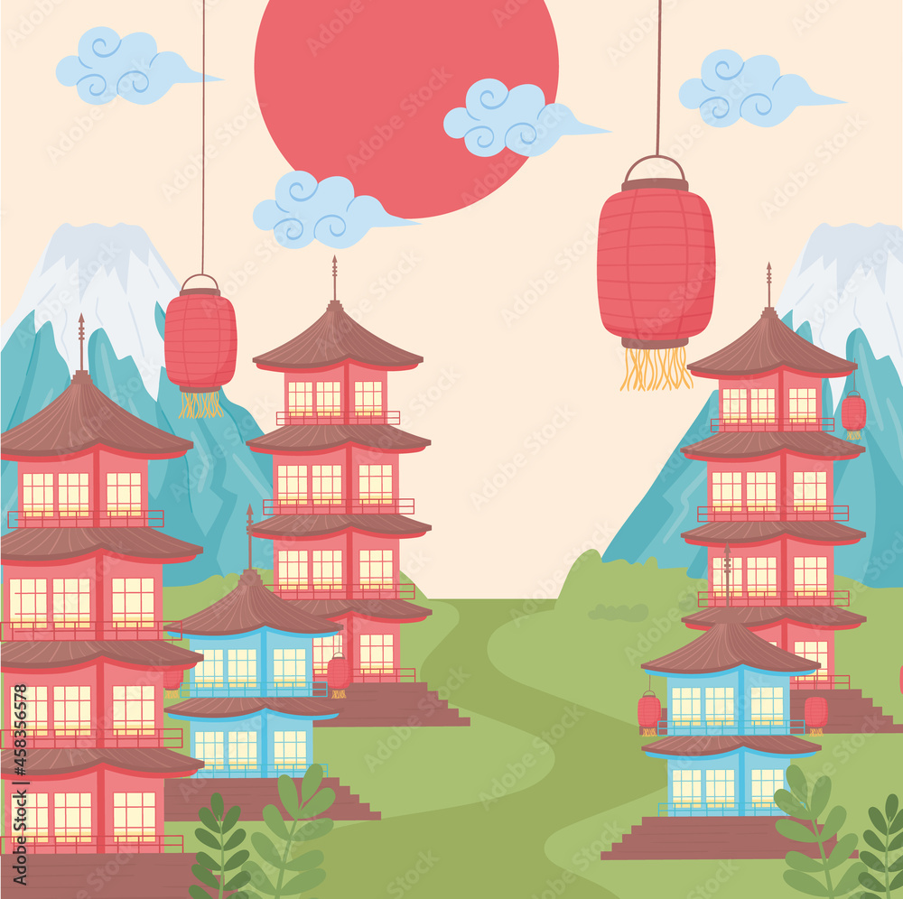 japan pagodas and lanterns