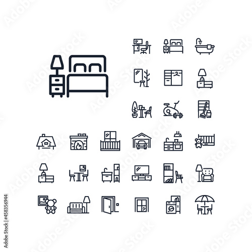 Bedroom line icon in set on the white background. High quality outline symbol for web design or mobile app.
