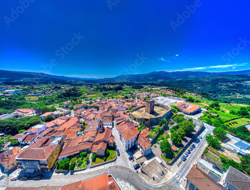 Aerial view over historical center of Melgaco. Melgaco castle on a sunny day photo