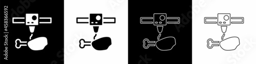 Set 3D printer chicken leg icon isolated on black and white background. 3d printing. Vector