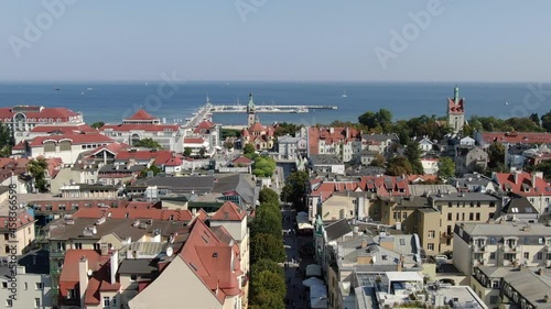 Aerial view of Bohaterow Monte Cassino Street in Sopot, Poland photo