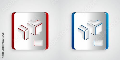 Paper cut 3D printer icon isolated on grey background. 3d printing. Paper art style. Vector