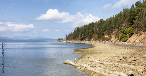 Rocky Shore with Canadian Nature Landscape on the Pacific Ocean West Coast. Sunny Summer Day. Vesuvius Bay, Salt Spring Island, British Columbia, Canada.
