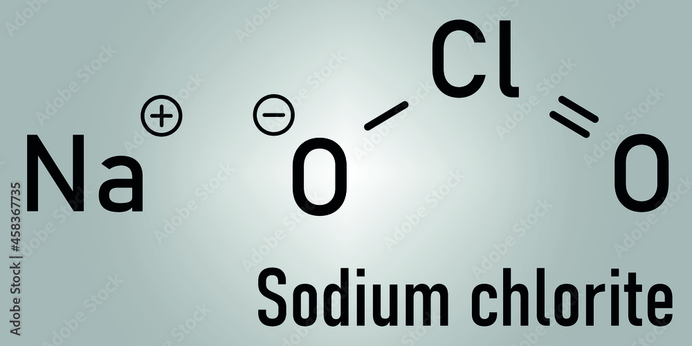 Sodium chlorite, chemical structure. Skeletal formula. Sodium chlorite, chemical structure. Skeletal formula.
