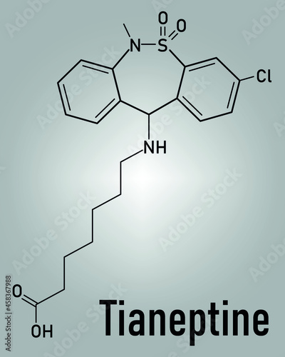 Tianeptine antidepressant drug molecule. Skeletal formula.