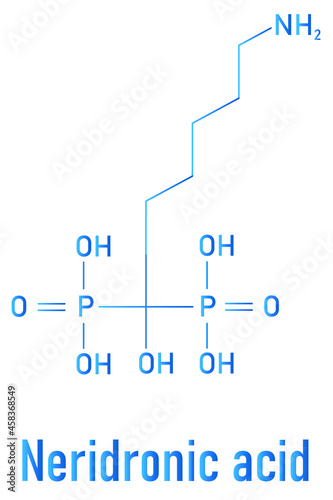 Neridronic acid drug molecule. Used for treatment of osteogenesis imperfecta and Paget's disease of bone. Skeletal formula.