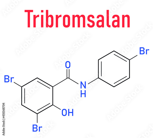 Tribromsalan disinfectant molecule. Skeletal formula. photo