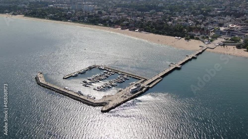 Aerial view of Sopot Pier in Poland - the longest wooden pier in Europe photo