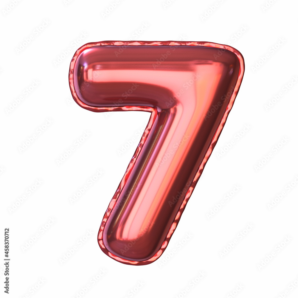 Red metallic balloon font Number 7 SEVEN 3D Red metallic balloon font Number 7 SEVEN 3D
