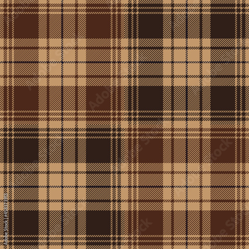 Brown patch tartan plaid. Scottish pattern fabric swatch close-up. 