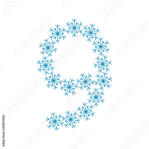 Number nine of snowflakes. Festive font or decoration for New Year and Christmas