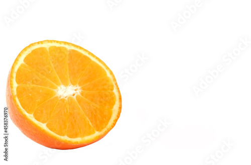 Delicious orange slice isolated on white background.