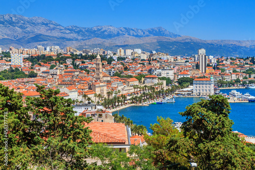 Coastal summer cityscape - top view of the city of Split, the Adriatic coast of Croatia