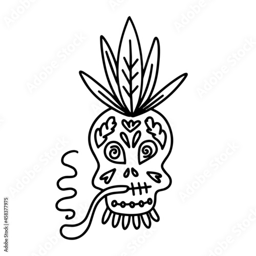 Skull decorated with cross and flowers . Vector Illustration in doodle style. Design for Day of the Dead © Tatyana Olina