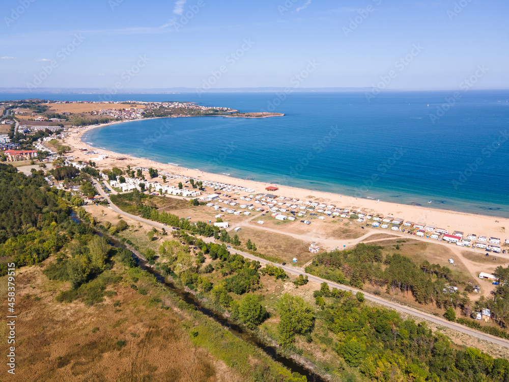 Aerial view of Gradina (Garden) Beach near town of Sozopol, Bulgaria