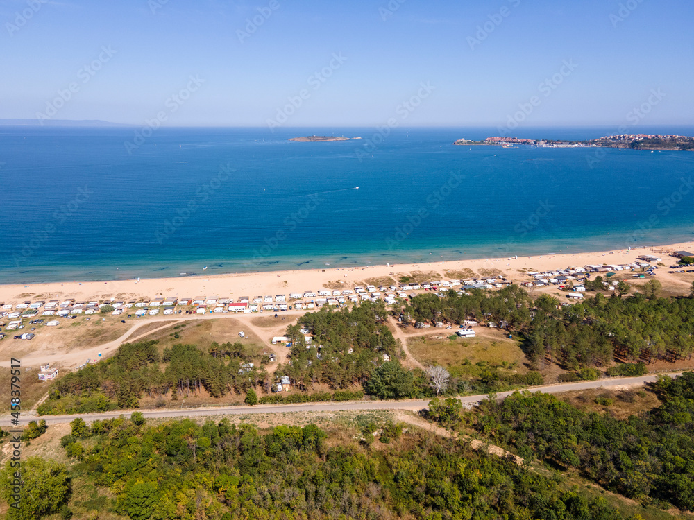Aerial view of Gradina (Garden) Beach near town of Sozopol, Bulgaria