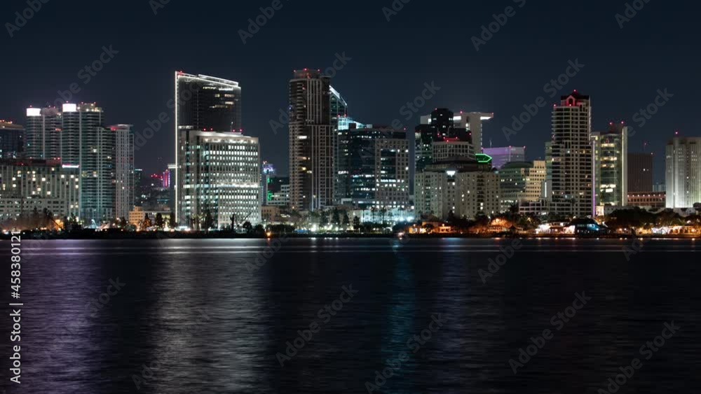 San Diego Downtown Skyline from Bayview Park Coronado Island R Night Time Lapse California USA San Diego Downtown Skyline from Bayview Park Coronado Island R Night Time Lapse California USA