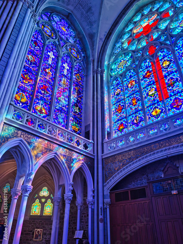 Wallpaper Mural Stained glass windows, beautiful interior of the basilica of Pontmain, northern France