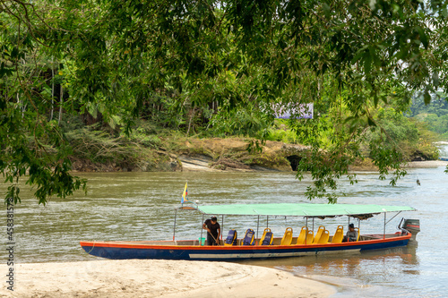Canoes on the beach of Misahualli, Napo province, Ecuador