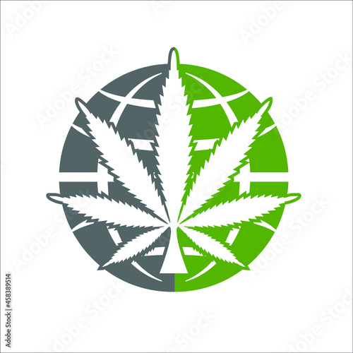 marijuana or cannabis leaf with globe.