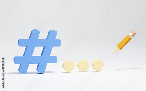 blue hashtag symbol over white background, 3d render.
