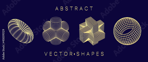 Geometric shape for design. Wireframe illustration. Molecular grid. 3d technology style. Vector illustration. Futuristic connection structure for chemistry and science.