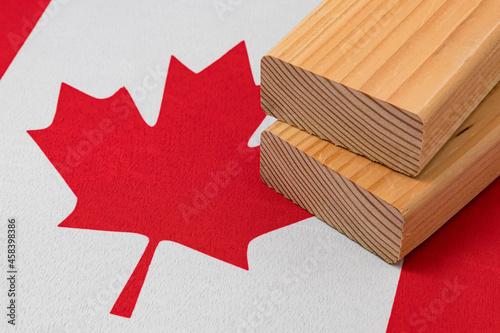Картината върху платно Softwood construction lumber on flag of Canada