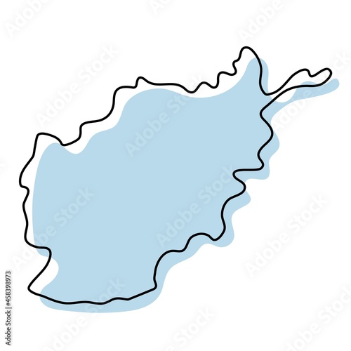 Stylized simple outline map of Afghanistan icon. Blue sketch map of Afghanistan vector illustration photo