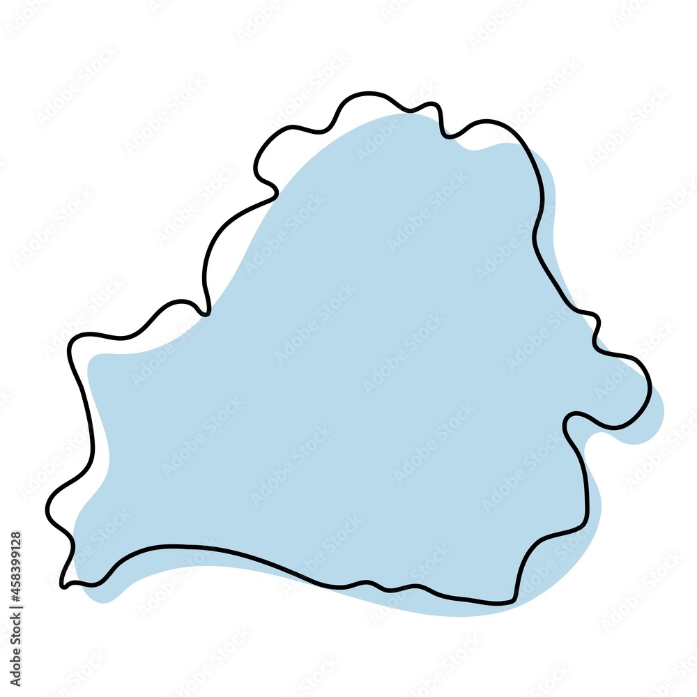 Stylized simple outline map of Belarus icon. Blue sketch map of Belarus vector illustration