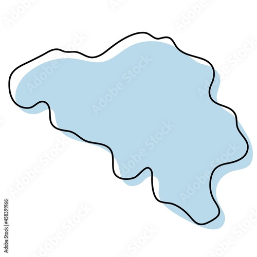 Stylized simple outline map of Belgium icon. Blue sketch map of Belgium vector illustration