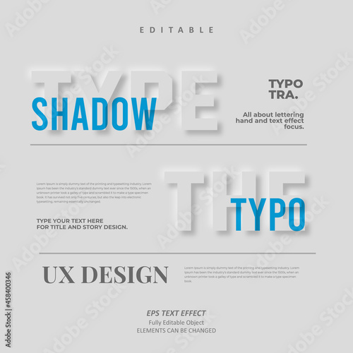 Type the typo shadow blue minimalist UX design text effect editable premium vector