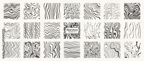 Set of liquid hand drawn patterns isolated. Vector textures made with ink, pencil, brush. Wavy doodle shapes of strokes, stripes, lines. Template for social media, posters, prints.