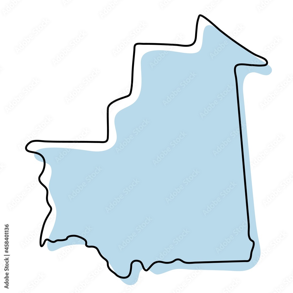 Stylized simple outline map of Mauritania icon. Blue sketch map of Mauritania vector illustration Stylized simple outline map of Mauritania icon. Blue sketch map of Mauritania vector illustration
